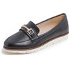 Feversole Comfort Women's Leather Daily Loafer, Pelle da Donna Loafer Giornaliero Driving Flats Flessibile Walking Boat Shoes Pelle Liscia vegana Nera con Fibbia Dorata 37