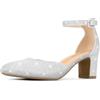 PIZZ ANNU Scarpe Decolte Donna Tacco Medio Eleganti Sposa Sandali Estive Comode a Blocco Sandalo con Cinturino alla Caviglia Argento Glitterato EU 36