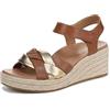 Vionic Sandalo da donna Saratoga Espadrillas Zeppa, Pelle marrone chiaro/oro, 38 EU Larga