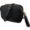 JOPHY & CO. Borsa a Tracolla donna piccola in Vera Pelle borsetta a tracolla donna con Frange e chiusura cerniera cod.5210 (Nero - Frange, Medio)