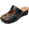 POPOTI Sandali Estive Donna, Sandali Zeppa Ciabatte in Pelle Pantofole Mocassini Pompe Fiore Flip Flops con Tacco Scarpe (Nero-2, 35)