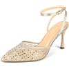 PIZZ ANNU Tacchi Donna Sexy Decollete a Punta Chiusa Scarpe con Tacco Tacchi a Spillo con Strass Sandali con Cinturino alla Caviglia Albicocca EU 41