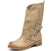 IF Fashion Scarpe da Donna Stivali Stivaletti Biker Fibbie Anfibi Primaverili Estivi 628 Beige N.37