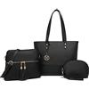 Miss Lulu Set Borse Donna 3 Pezzi in Pelle PU Nera con Tote Grande