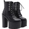 ENWIND Donna Piattaforma Tacchi Alti Tacco Blocco Stivaletti Primavera Autunno Punta Rotonda Casual Stringate Stivali Corti,Nero,40 EU