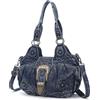 Angel Kiss Hobo Bags - Borse da donna in pelle vegana, borse a tracolla chic con borchie in metallo, Blu denim