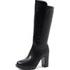 QUEEN HELENA Stivali Alti Donna con Tacco Largo e Plateau X27-124 Nero 39