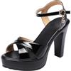 TNMIUH Sandali Donna con Plateau, Tacco Alto 10 cm, Cinturino alla Caviglia, Vernice Nera, Eleganti e Casual con Lacci Sandali col Tacco,Nero,35 EU