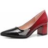 qibusleen Scivolare su Pelle Verniciata Low Blocco Pompe per Le Donne 2.36 inch Corte Scarpe Donna Punta Chiusa Tacchi grossi Due Tono Lavoro Abito Scarpe Pompa-Rosso-44
