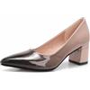 qibusleen Scivolare su Pelle Verniciata Low Blocco Pompe per Le Donne 2.36 inch Corte Scarpe Donna Punta Chiusa Tacchi grossi Due Tono Lavoro Abito Scarpe Pompa-Cachi-43