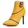 FQMAYPO Donna Stivaletti con Punta Affusolata Inverno Tacco A Stiletto Alto Stivali da Cerimonia Zip Laterale E Fibbia Stivali alla Moda Biker Neri in Pelle Stivali Lavoro
