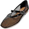 MISSCAI Ballerine Donna Estive Mary Jane in Rete Scarpe Basse Eleganti con Cinturino e Fibbia Punta Chiusa Ballerine Traforate Traspiranti per Ufficio Cerimonia e Casual Nero 37
