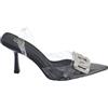 Malu Shoes Scarpe Decollete Punta Slingback Donna Nero Trasparente con Accessorio Strass Argento Tacco 10cm Cinturino Tallone (39 EU)