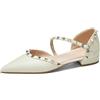 Generic Ballerine Donna retrò in Pelle Borchiate Punta A Punta Cinturino alla Caviglia con Fibbia Tacco Basso Largo Comode Slip-On Scarpe Eleganti Festa Ufficio
