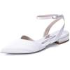 TNMIUH Scarpe da Sposa Donna Basse in Raso Avorio, Slingback Bianco Punta Ballerine Eleganti con Cinturino alla Caviglia e Fibbia di Strass Décolleté per Cerimonia e Sera