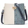 KALIDI FANCY FOREST Borsa a tracolla da donna per tutte le stagioni, borsa a secchiello in pelle con tracolla regolabile, versatile borsa a tracolla da donna con tasche multiple, Beige/Blu