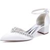 TNMIUH Scarpe da Sposa Eleganti con Tacco Medio, Punta Affusolata, Decorazioni in Cristallo, Cinturino alla Caviglia, Bianco/Avorio Satinato Scarpe col Tacco da Sposa Comode