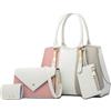 DORRISO Moda 3 Pezzi Set Donna Borsa a Mano Elegante Borsa a Tracolla Borsetta con Piccola Borsa PU Pelle Borse Tote per Viaggio Shopping Lavoro Quotidiano Donna Satchel Borse Messenger Bianco