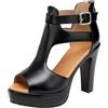 TNMIUH Sandali Platform Donna con Tacco Alto 10 cm,Scarpe col Tacco Sexy Punta Aperta,Estate Sandali Tacco a Blocco Alto,Caviglia, Design Elegante, Nero