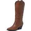 QUEEN HELENA Camperos Stivali a Punta Texani Stivaletti con Tacco Western Cowboy Donna X28-111 (Cuoio, numeric_38)