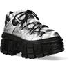 New Rock M-106WALL-C29 Stivaletti Alla Caviglia in Pelle Nera Metallizzata Color Argento Gotico