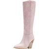 Lroey Reoly Stivali Alti da Donna con Tacco Largo, Stivali da Cowboy Eleganti Zip Stivali Alti Tacco Alto Appuntito 253 Rosa Numero 39 EU