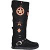 Malu Shoes Stivali Donna Indianini Nero al Ginocchio con Frange Zeppa Interna 5 cm e Stemma Scamosciati Alti Moda (36 EU)