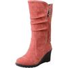 rismart Stivali Western Donna Polpaccio Medio Tacco a Zeppa Foderato con pelliccia sottile Camoscio Scarpe Invernali