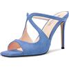 HEUIVZAR Donna Alto High Spillo Tacco Heel Aperte sulla Quadrata Punta Sandali Slip-on Slingback da Matrimonio Dress 10 CM Heels Blu 36 EU