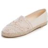 Feversole Round Toe Lace Ballet Crochet Flats,Scarpe comode e Traspiranti da Donna all'Uncinetto Tela Beige Maglia Uncinetto Juta 40 EU