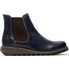 Infinity Leather FLY SALV Chelsea in Pelle Blu da Donna, Stivaletti con Zeppa e Tacco Casual