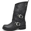 IF Fashion Scarpe da Donna Stivali Stivaletti Biker Forati Fibbie Anfibi Polpaccio Largo WZ688-66 Nero 38