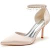 EICOFF Scarpe con Tacco Alto con Cinturino alla Caviglia Décolleté Donna con a Punta Perle Sandali da Sposa Matrimonio per Feste,Champagne,40 EU