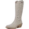 QUEEN HELENA Camperos Stivali con Tacco Western Traforati Stivaletti Texani a Punta Cowboy Donna X28-103