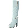 Lroey Reoly Donna Tacco Alto a Blocco Stivali Alti con Plateau Punta Rotonda Slouch Cx890 Blu Numero 48 EU