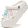 YUKTOPA Zoccoli da donna con plateau, comodi sandali da giardino con zeppa, bianco, 37.5 EU
