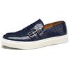 SFSSWSRYDF Mocassini Uomo Eleganti Doppia Fibbia Stampa Cocco - Scarpe Classiche Loafers Business Cerimonia Comfort Monk Strap Senza Lacci,Blu,39 EU