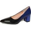 qibusleen Scivolare su Pelle Verniciata Low Blocco Pompe per Le Donne 2.36 inch Corte Scarpe Donna Punta Chiusa Tacchi grossi Due Tono Lavoro Abito Scarpe Pompa-Blu-43