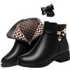 MASHANGGOU Stivali ortopedici da donna in vera pelle, impermeabili, alla caviglia, caldi, con tacco a blocco, con strass, stivali corti da neve (40EU, nero)