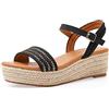Dajingkj Espadrilles da donna con zeppa 42.99, cinturino alla caviglia, punta aperta e larga, scarpe estive da donna, Catene nere, 35 EU
