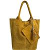 Modarno Borsa shopper da donna in vera pelle scamosciata, con custodia per gioielli dello stesso colore - Borsa a mano - Borsa a spalla (Giallo Ocra)