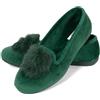 JOMIX Scarpe Ballerine Donna Invernali Ciabatte Ragazze in Velluto Rasato Pantofole Chiuse Eleganti Leggere Pelose Morbide Calde da Casa con Pompom ES2027-9 (Verde, 36)