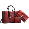 YOUNXSL Borsa Donna Borse a Spalla Motivo Pelle di Serpente Tracolla in PU Pelle Retrò Borse Tote Moda per Ufficio Shopping Viaggio Borse a Mano Portafoglio Set di 4 Pezzi