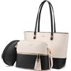 LOVEVOOK Borsa Donna Borse a Mano Donna Borse a tracolla Borse Tote elegante Pelle sintetica Borsa 3 pezzi Set Beige Nero