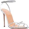 NBTOICDAS Sandali con tacco alto sexy con strass trasparenti da donna, punta aperta, cinturino alla caviglia, tacchi a spillo, scarpe da abito da sposa(Silver,35 EU)