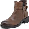 QUEEN HELENA Stivaletti di Pelle con Tacco Stivali Bassi con Fibbia Casual Donna S269 (Marrone, numeric_38)