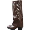 Generico stivali donna pelle Stivali Donna con Tacco Invernali Autunnali Texani Cowboy Stivaletti Alti al Ginocchio Stivaletti Punta Stivaletto Gamba Larga in Pelle scarpe cult caffè 39