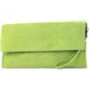 modamoda de - T151/M151 - Pochette in pelle scamosciata/pelle metallizzata, verde chiaro, s