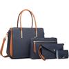 DORRISO Antifurto Borsa a Mano Donna Set 4 Pezzi Moda Borsa a tracolla Borsa Pochette Portacarte Borsa Manico Superiore Elegante per Vacanze Lavoro Viaggio Festa Impermeabile PU Pelle Blu