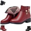 Generico Womens Leather Wool Orthopedic Boots Winter Waterproof Warm Rhinestone Block Heel Side Zipper Flat Ankle Booties (Red,38)